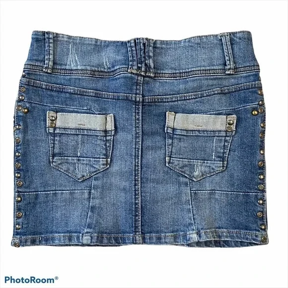 Women’s Jean Mini Skirt Button-fly studded Vintage - Picture 2 of 9